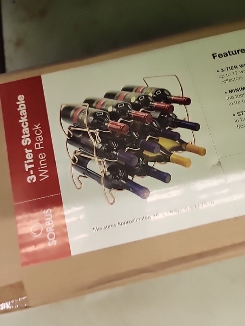 Sorbus 3-Tier Stackable Wine Rack - Gold Metal